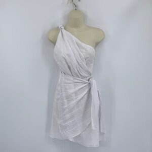 Here Comes the Sun one-shoulder white cotton mini dress faux wrap new Medium
